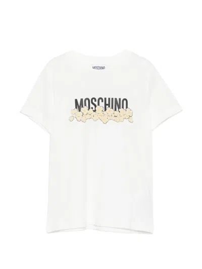 Moschino Kids' Popcorn-print Logo-print T-shirt In White