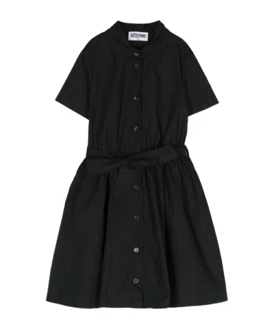 Moschino Kids' Poplin-cotton Shirt Dress In Black