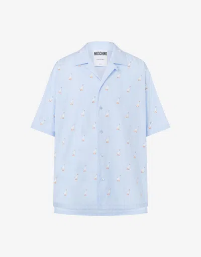 Moschino Poplin Shirt Allover Goose In Blue