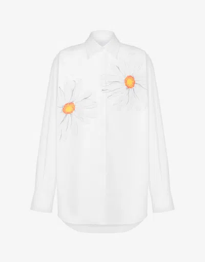 Moschino Poplin Shirt Daisy Print In White