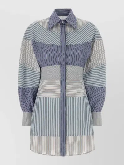 Moschino Poplin Shirt Dress Striped Embroidery Detail In Blue