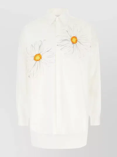 Moschino Poplin Shirt Floral Design Long Sleeves In White