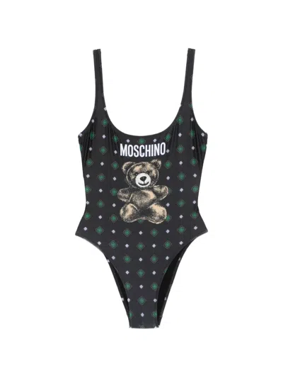 Moschino Print-detail Swimsuit In Black