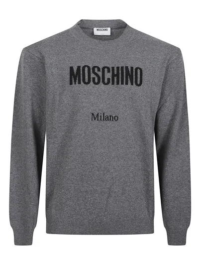 Moschino Print Logo Sweater In Gray