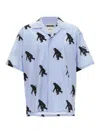 Moschino Poplin Shirt Allover Chimpanzee In Light Blue