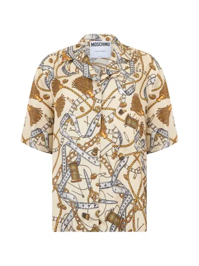 Moschino Print Short-sleeve Silk Shirt In Neutral