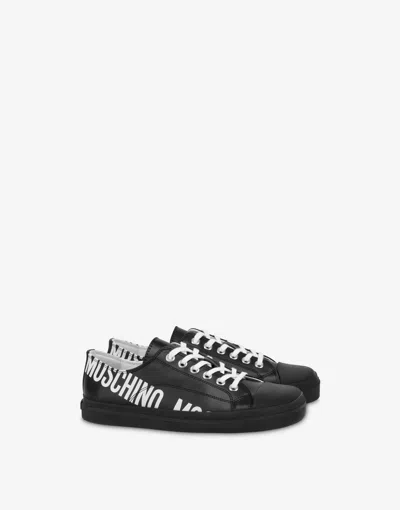Moschino Printed Calfskin Sneakers In Black