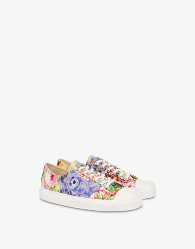 Moschino Printed Canvas Sneakers In Multi