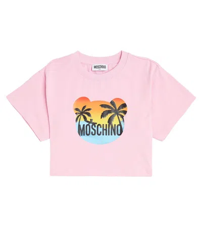 Moschino Kids' Printed Cotton-blend Jersey T-shirt In Pink