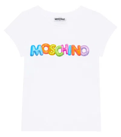 Moschino Kids' Printed Cotton-blend T-shirt In Optic White