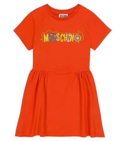 Moschino Kids' Printed Cotton Dress In Fiesta Coral
