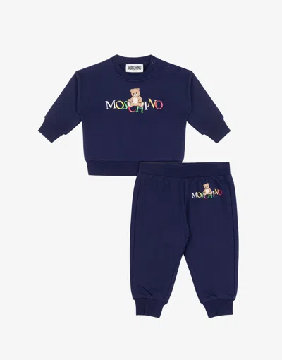 Moschino Printed Cotton Fleece Sweatpants Suit In Blue