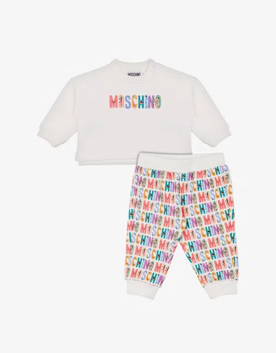 Moschino Printed Cotton Fleece Sweatpants Suit In White