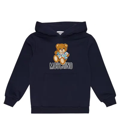 Moschino Kids' Printed Cotton Hoodie In Navy Blue