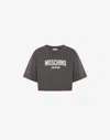 Moschino Printed Cotton Jersey Crop T-shirt In Gray