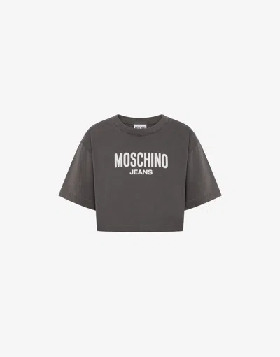 Moschino Printed Cotton Jersey Crop T-shirt In Gray