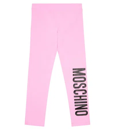Moschino Kids' Printed Cotton Jersey Leggings In Pink