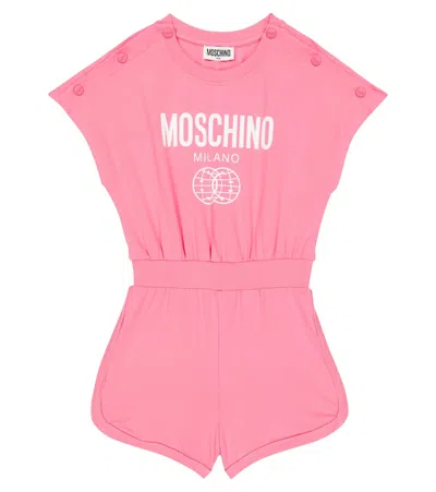 Moschino Kids' Printed Cotton Jersey Playsuit In Candy Pink