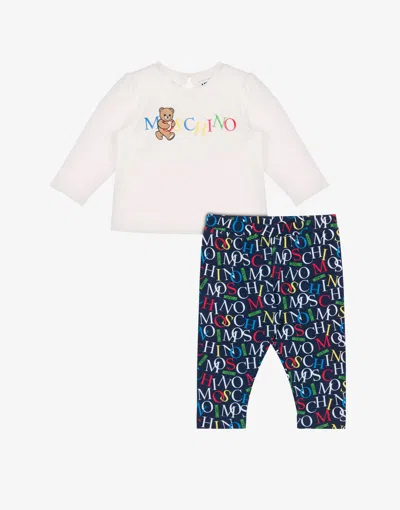 Moschino Kids' Printed Cotton Jersey T-shirt And Leggings Set In Blue