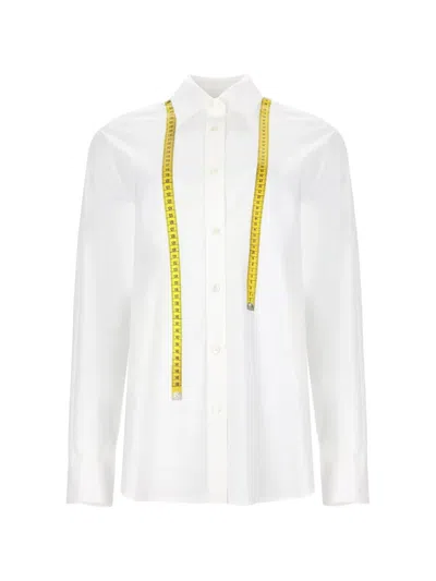 Moschino Tailoring Tape Crisp Button-up Cotton-blend Shirt In White