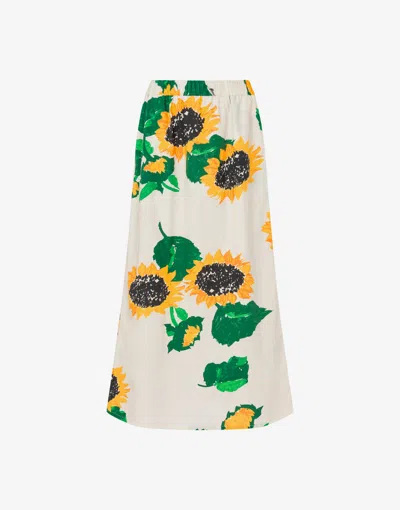 Moschino Printed Cotton Poplin Skirt In White