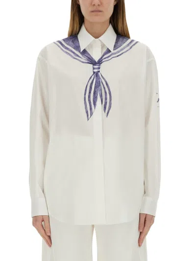 Moschino Printed Cotton Shirt With Classic Collar And Long Sleeves In Grey