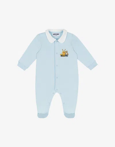 Moschino Babies' Printed Cotton Sleepsuit In Blue