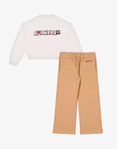 Moschino Printed Cotton Sweatshirt And Pant Suit In Brown