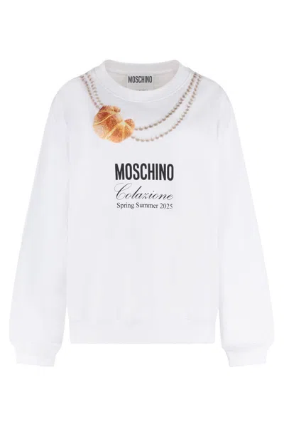 Moschino Printed Cotton Sweatshirt In White