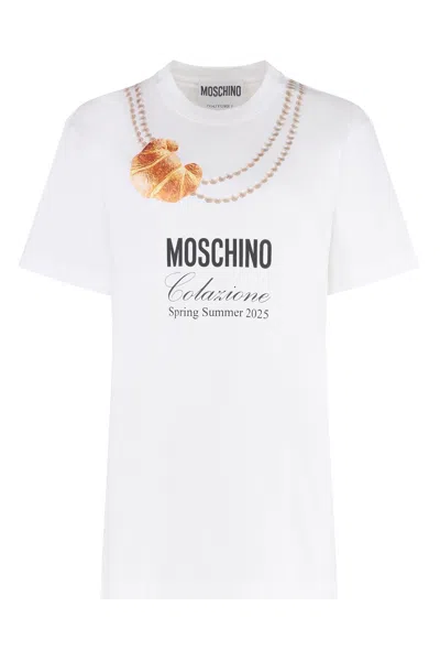 Moschino Oversized Cotton T-shirt With Playful Croissant Print In White