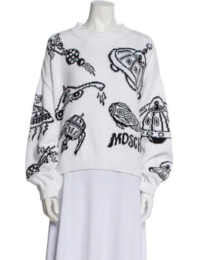 Pre-owned Moschino Printed Crew Neck Sweater In White