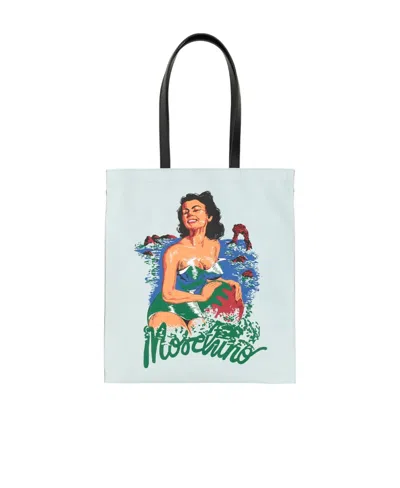 Moschino Printed Handbag In White