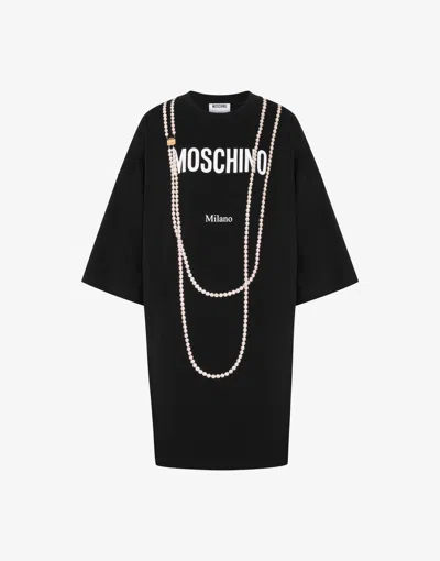 Moschino Printed Heavy Cotton Dress In Black