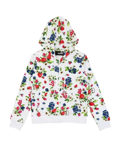 Moschino Printed Hooded Casual Jacket In White