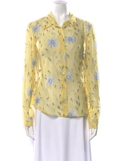 Pre-owned Moschino Printed Long Sleeve Button-up Top In Yellow