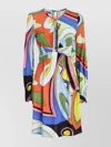 Moschino Viscose Printed Long Sleeve Mini Dress In Orange
