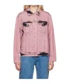 Moschino Printed Long-sleeved Denim Coat In Pink