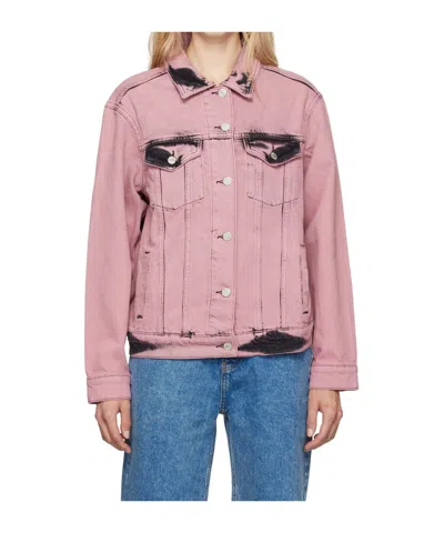 Moschino Printed Long-sleeved Denim Coat In Pink