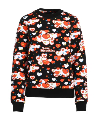 Moschino Printed Long-sleeved Hoodie In Black