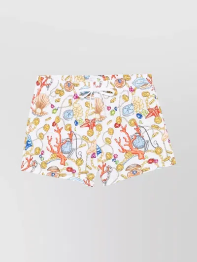 Moschino Printed Mid-length Beachwear With Elasticated Drawstring Waistband In White