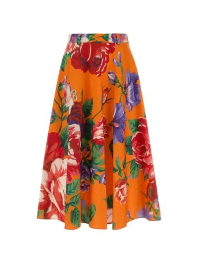 Moschino Printed Stretch Cotton A-line Skirt In Orange