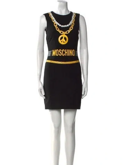 Pre-owned Moschino Printed Mini Dress In Black