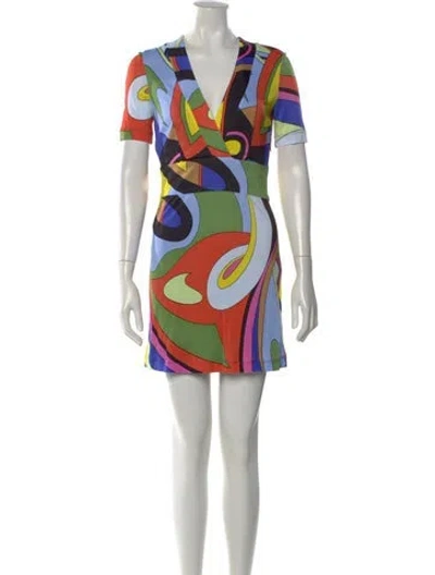 Pre-owned Moschino Printed Mini Dress In Blue