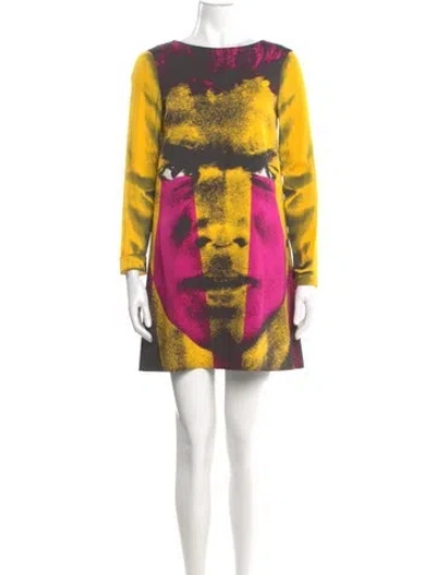 Pre-owned Moschino Printed Mini Dress In Yellow