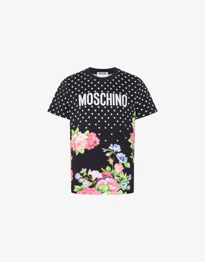 Moschino Bedrucktes T-shirt Aus Bio-baumwolljersey In Black