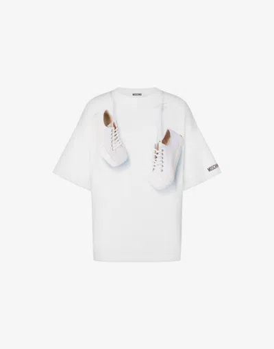 Moschino Short-sleeved Top With Playful 3d Sneaker Design In White