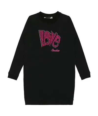 Moschino Printed Round-neck Long-sleeved Dress In Black