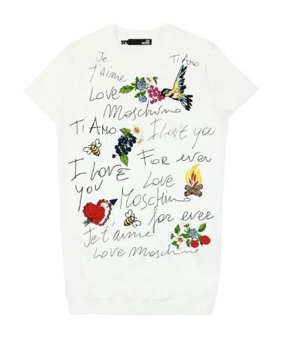 Moschino Printed Round-neck Short-sleeved Dress In White