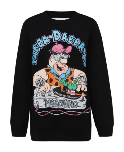 Moschino Printed Round-neck Sweater In Black