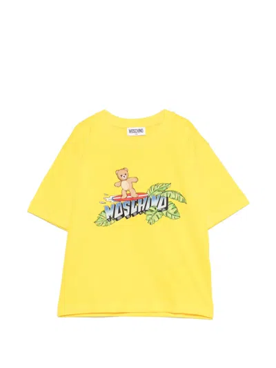 Moschino Kids' Printed Round-neck T-shirt In Yellow